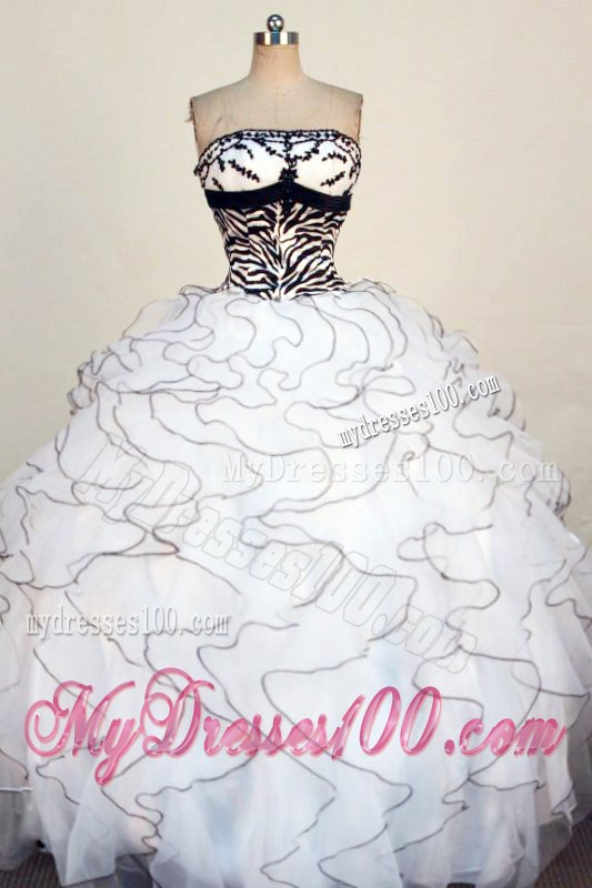 Black and White Ruffles Dress for Sweet 15 with Zebra and Appliques